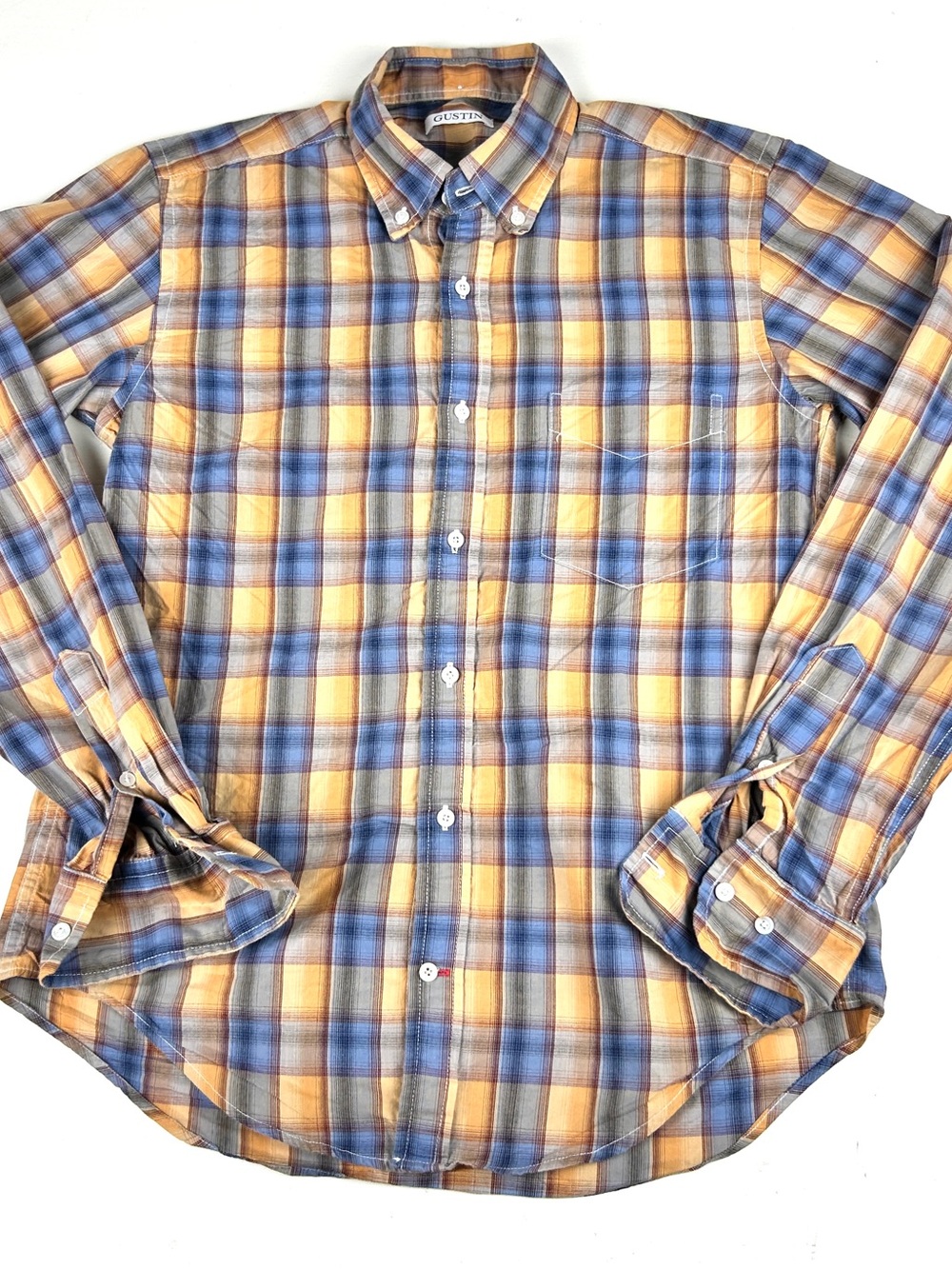 Gustin L/S Button Shirt Mens Small Multi Plaid Made In USA Cotton